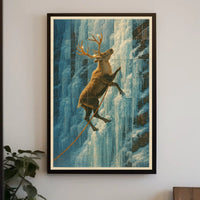 Majestic Deer on Ice Cliff Adventure Animal Poster