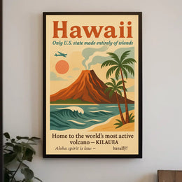 Hawaii Vintage Travel Poster: Volcano and Adventure