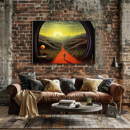 Surreal Explorer Landscape Portal: Futuristic Sci-Fi Poster