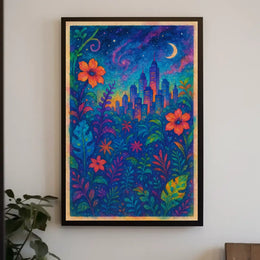 Vibrant Urban Paradise: A Surreal Cityscape and Nature Poster