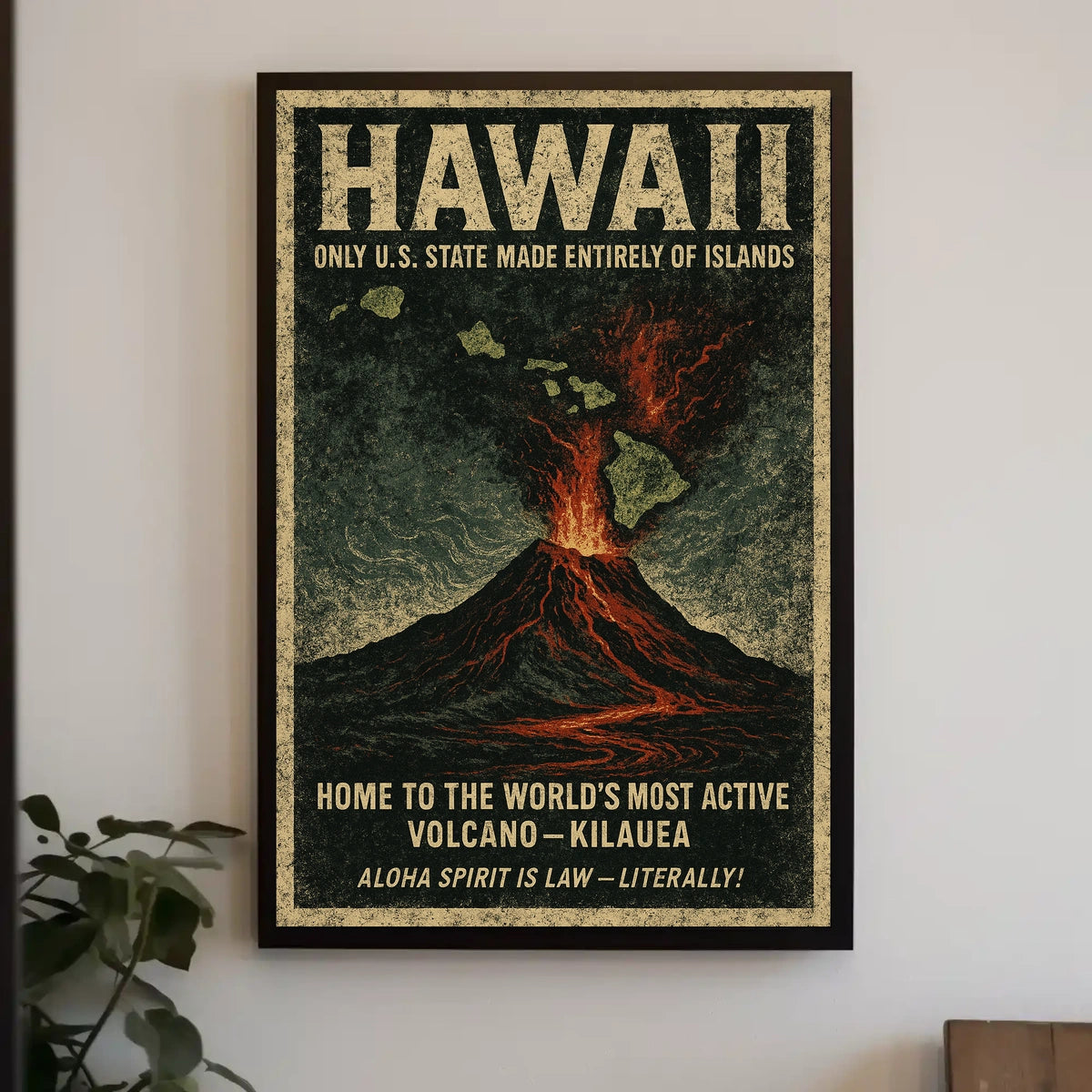Hawaii Islands Vintage Volcano Adventure Poster