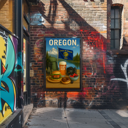 Oregon Craft Beer Forest Burger Mountain Travel Poster