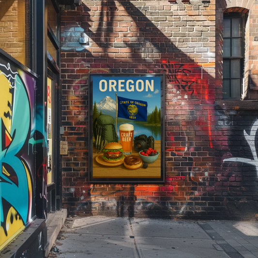 Oregon Craft Beer Forest Burger Mountain Travel Poster