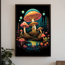 Magical Forest Oversized Mushrooms Abstract, Artistic Poster