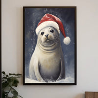 Festive Seal In Santa Hat Poster