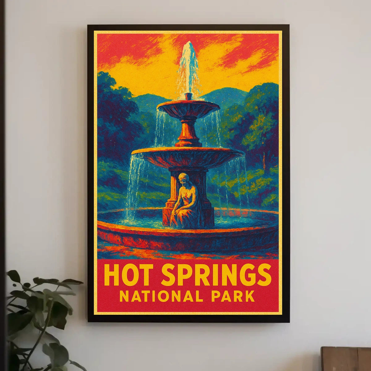 Hot Springs National Park Vintage Fountain Serenity Sunrise Escape Impressionism Poster