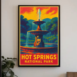 Hot Springs National Park Vintage Fountain Serenity Sunrise Escape Impressionism Poster