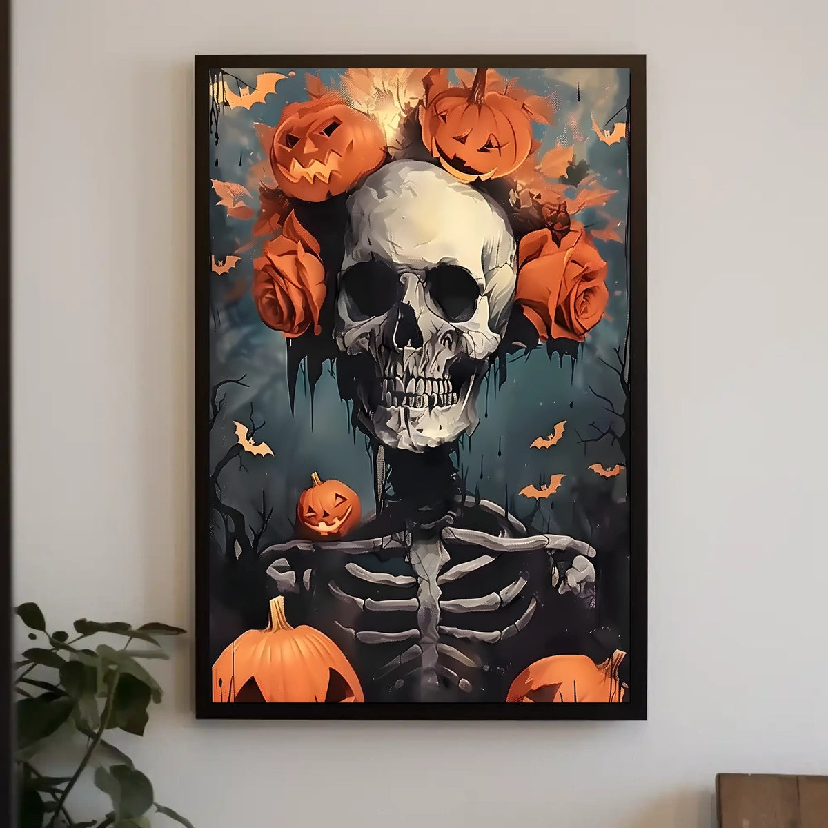 Halloween Skeleton with Pumpkins Poster