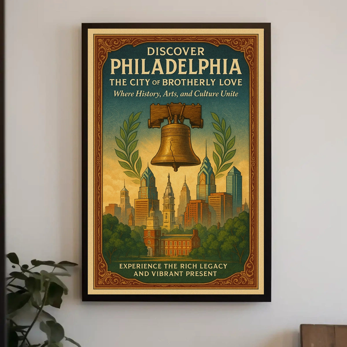 Philadelphia Vintage Liberty Bell Skyline Poster