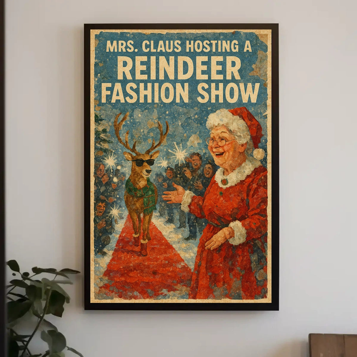 Mrs. Claus Reindeer Fashion Show Vintage Artistic Poster