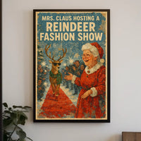 Mrs. Claus Reindeer Fashion Show Vintage Artistic Poster