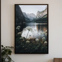 Serene Alpine Lake Photorealistic Nature Poster Art