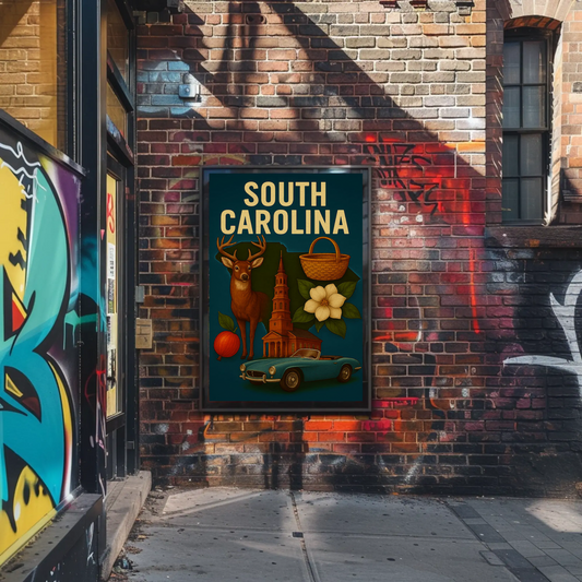 South Carolina Symbols And Landmarks Collage Travel Poster