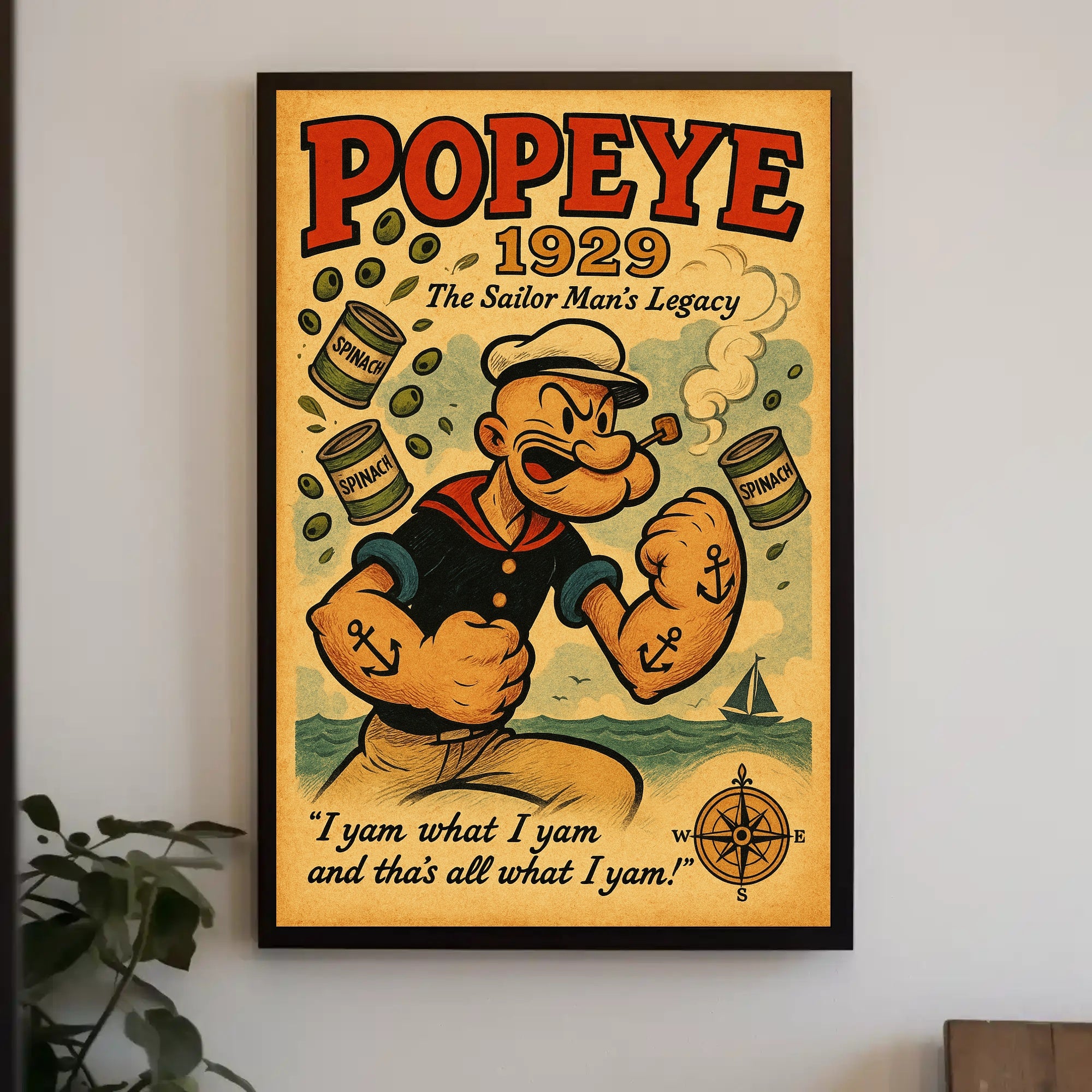 Popeye Vintage Poster Sailor Man Retro Wall Art