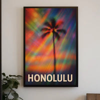 Vibrant Honolulu Skyline Digital Painting Poster