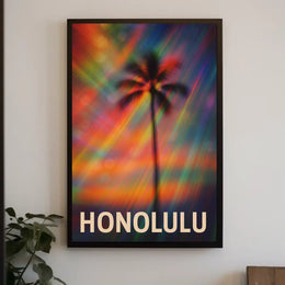 Vibrant Honolulu Skyline Digital Painting Poster