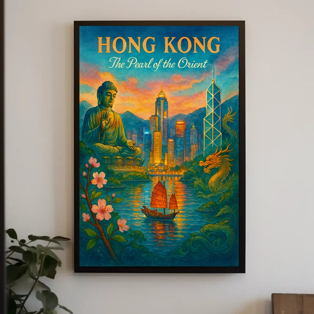 HONG KONG Cultural Fusion Vintage Art Poster