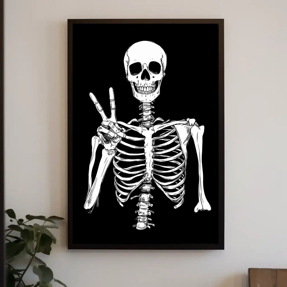 Skeleton Peace Sign Black Background Monochromatic Poster