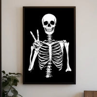 Skeleton Peace Sign Black Background Monochromatic Poster