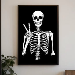 Skeleton Peace Sign Black Background Monochromatic Poster