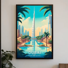 Dubai Skyline Art: Vibrant Burj Khalifa Travel Poster