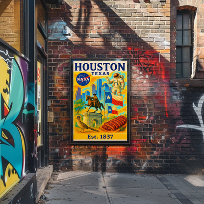 Houston Texas NASA Western Flavor Travel Poster