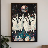 Dancing Ghosts Cartoon Disco Festive Poster