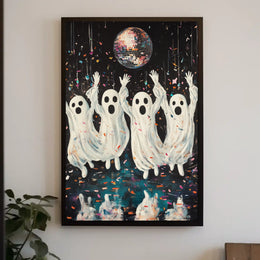 Dancing Ghosts Cartoon Disco Festive Poster
