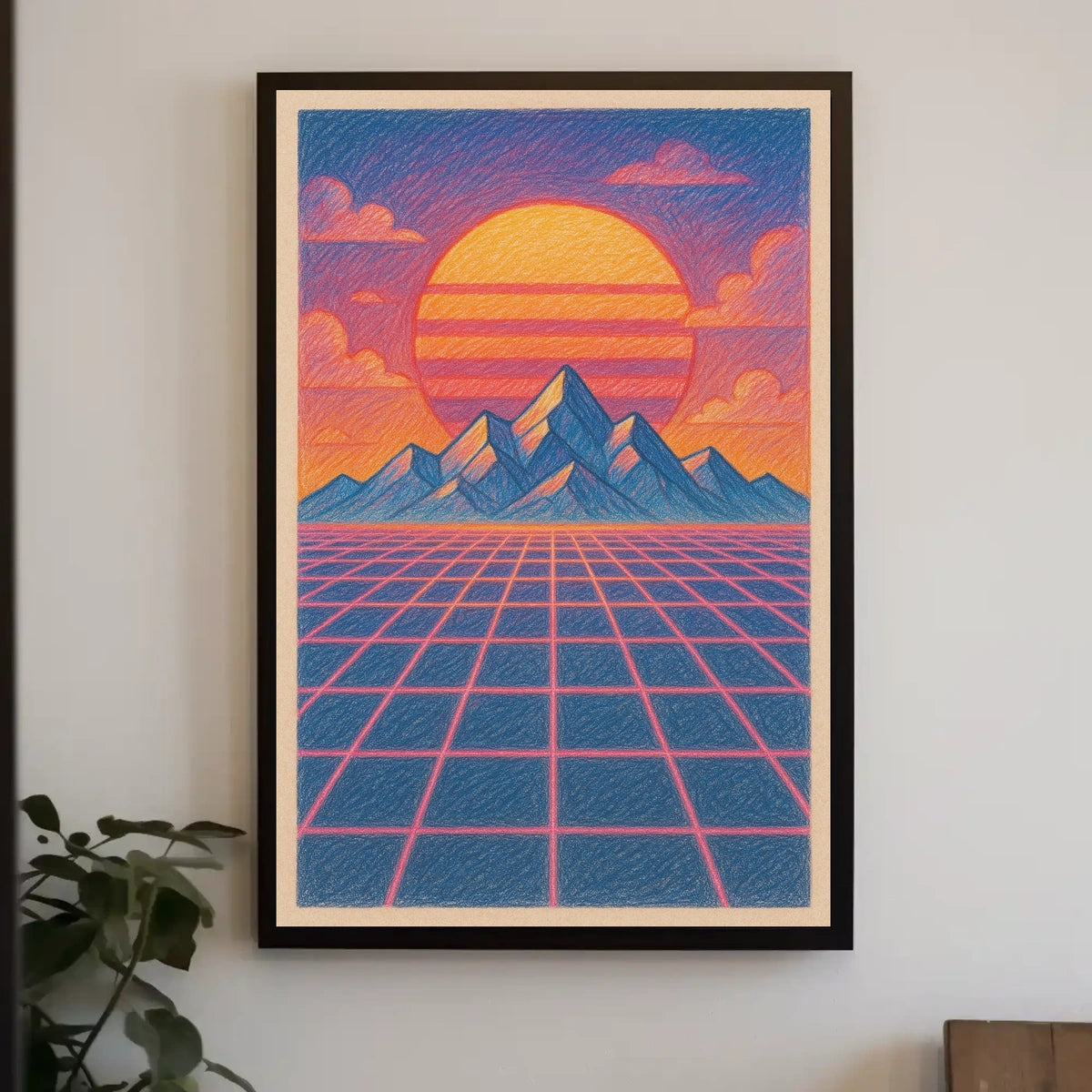 Retro-Futuristic Sunset Vaporwave Artistic Poster