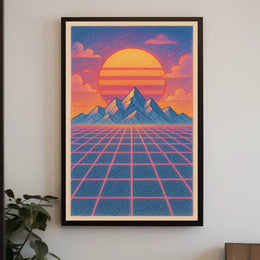 Retro-Futuristic Sunset Vaporwave Artistic Poster