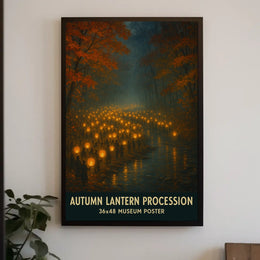 Autumn Lantern Festival Forest Cozy Impressionist Poster