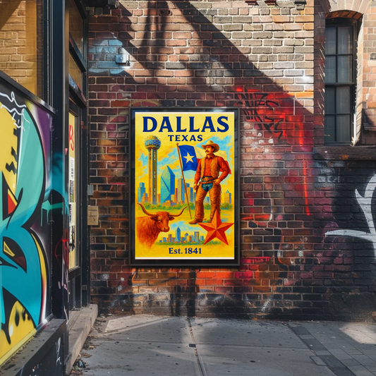 Dallas Texas Cowboy Skyline Star Travel Poster