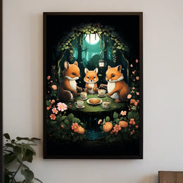 Whimsical Woodland Foxes Enchanted Tea Party Poster