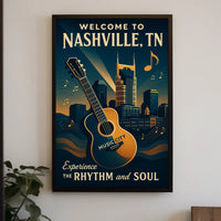 Nashville Music City Vintage Skyline Poster Art