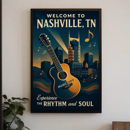 Nashville Music City Vintage Skyline Poster Art