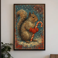 Winter Squirrel with Candy Cane Poster