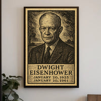 Eisenhower Portrait Midcentury Woodcut Patriotic Poster