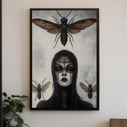 Eerie Gothic Woman with Insects: Artistic Poster PosterGoat