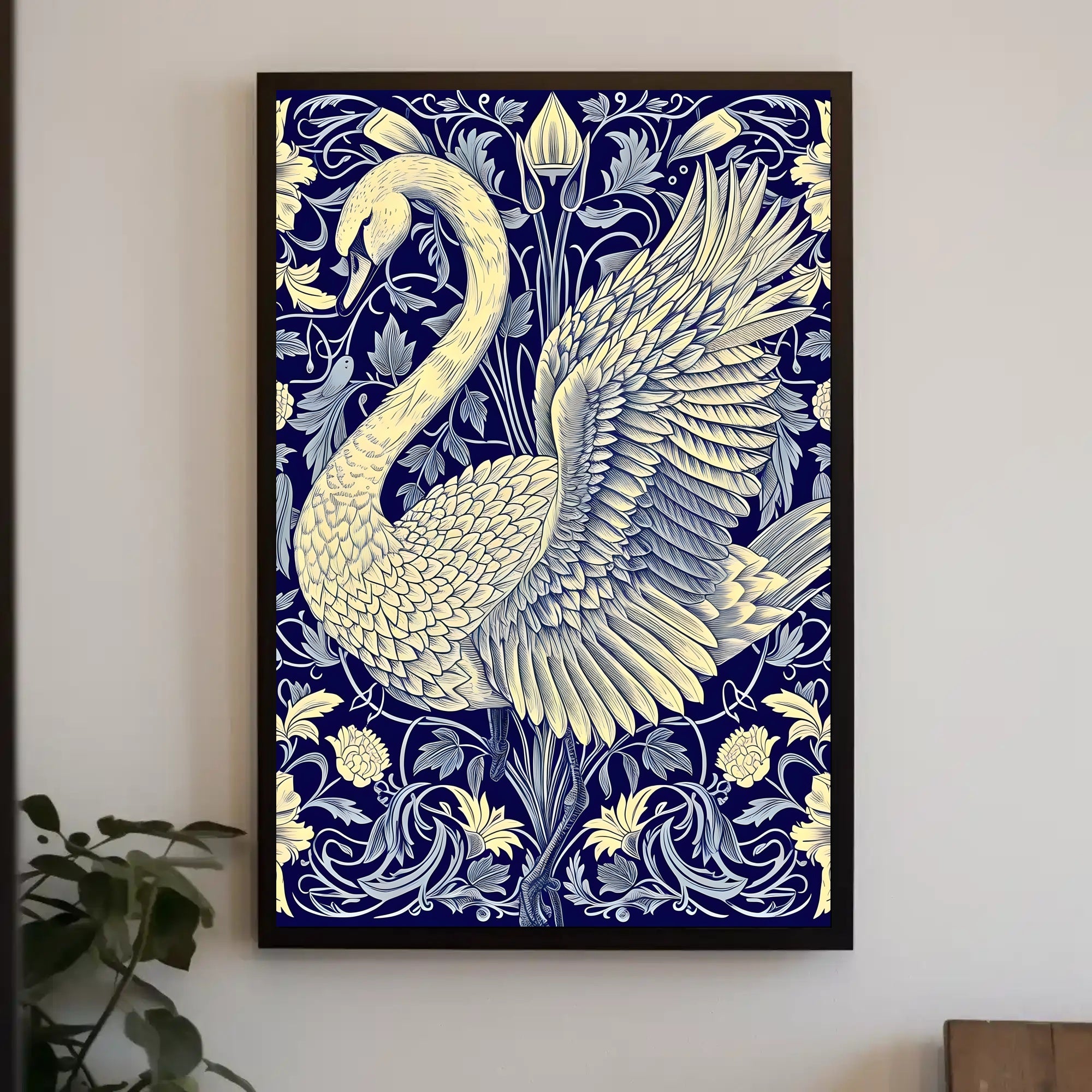 Elegant Swan and Floral Patterns Animal Poster