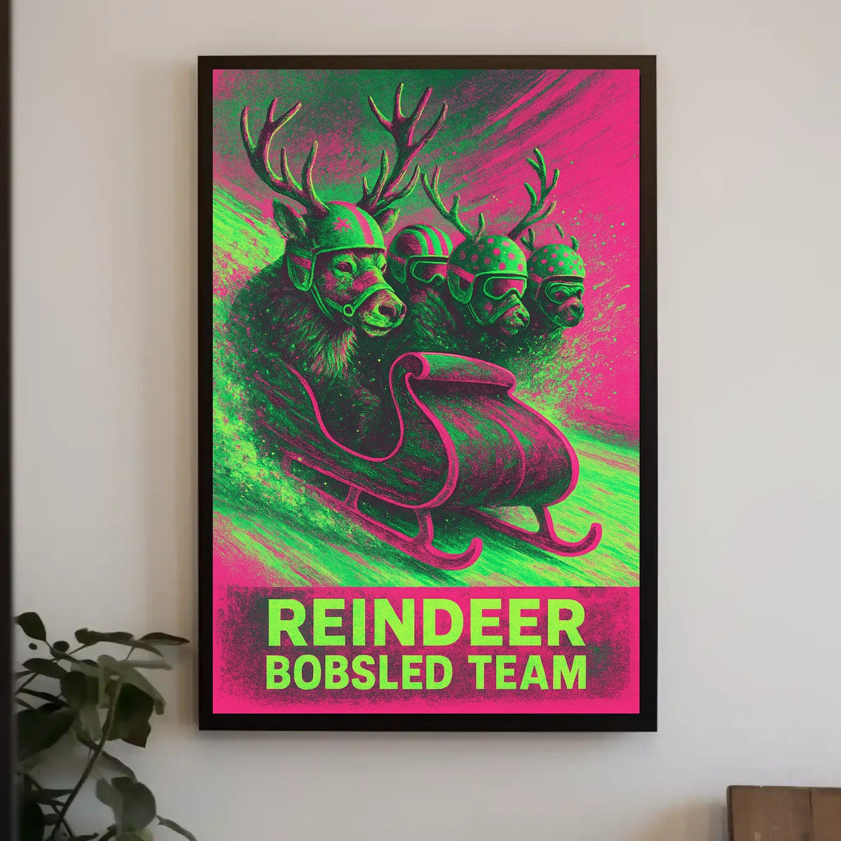 Reindeer Bobsled Team Poster