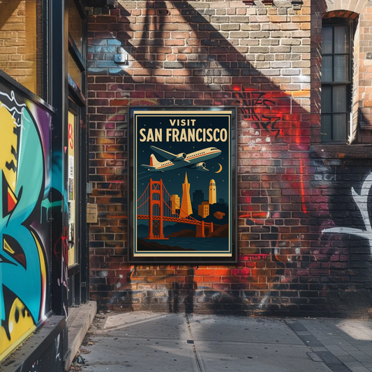 Visit San Francisco Night Flight Bridge City Travel Poster