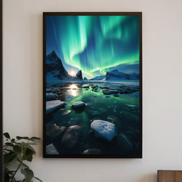 Aurora Borealis Over Arctic Landscape Travel Poster