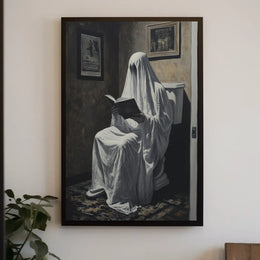 Ghostly Figure on Toilet Humor Surreal Supernatural Poster