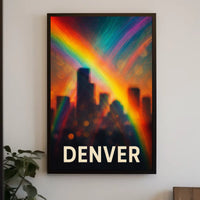 Denver Skyline Rainbow Minimalist Digital Painting Travel Urban Landscape Poster