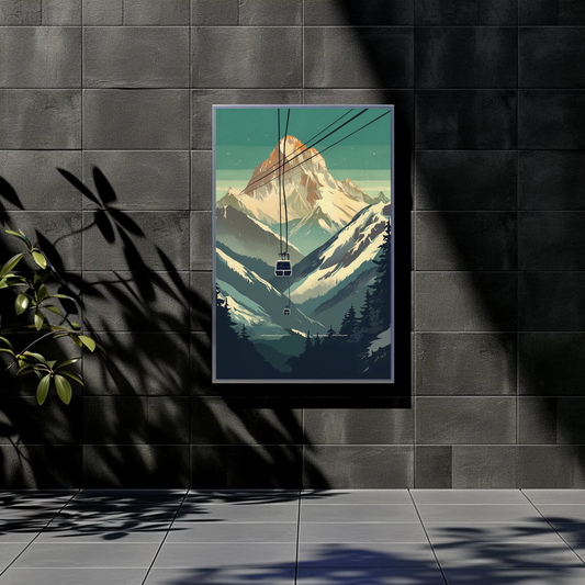 Chalet And Snow Peak Mountain Lodge Vintage Travel Poster