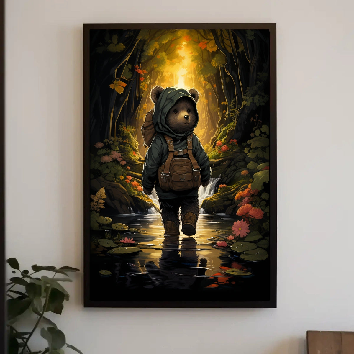 Charming Bear Cub Adventure in a Whimsical Forest Poster