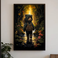 Charming Bear Cub Adventure in a Whimsical Forest Poster