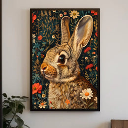Whimsical Rabbit Floral Wonderland Poster
