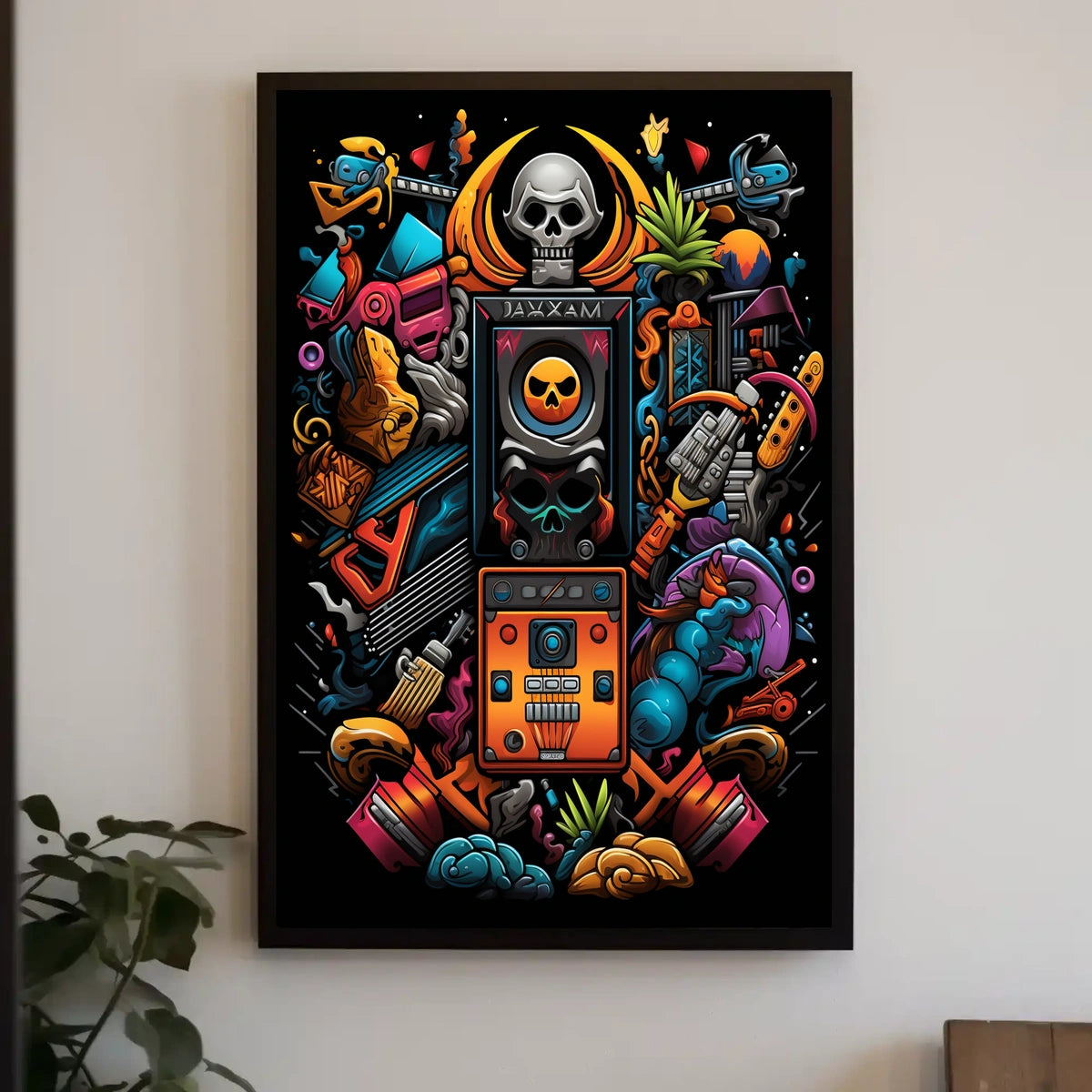 Vibrant Skull Surrealism: Modern Abstract Art Poster