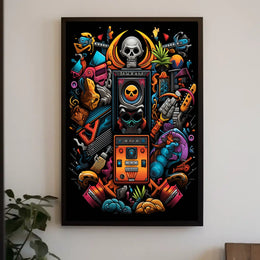 Vibrant Skull Surrealism: Modern Abstract Art Poster